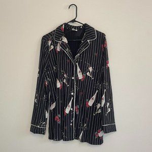 Striped Long Sleeve Button Up with Champagne Graphics  Size L